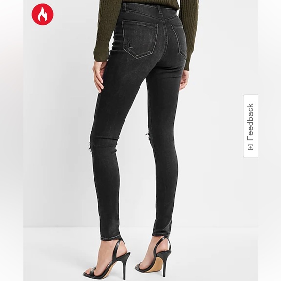 Express High Waisted Black Ripped Skinny Jeans - Picture 2 of 6